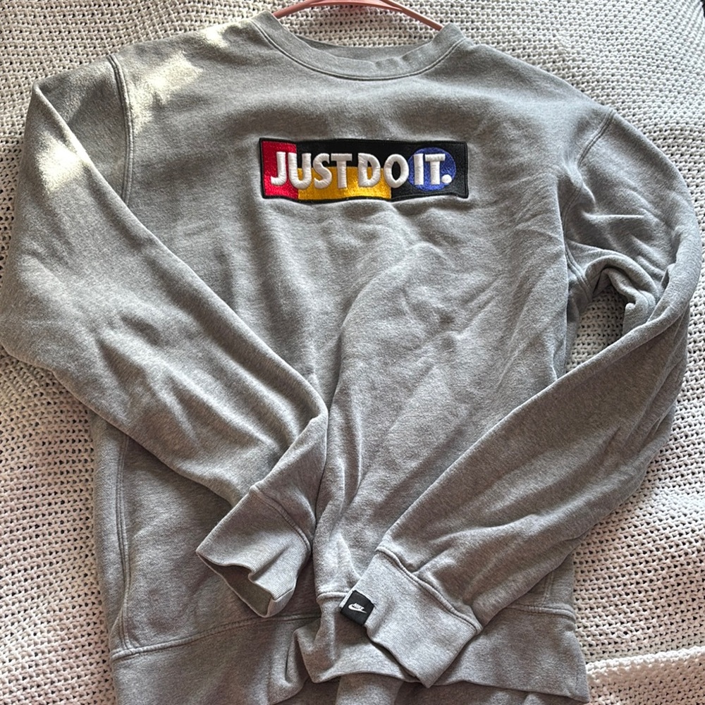 Nike Gray Crewneck Sweater with Multicolor Logo